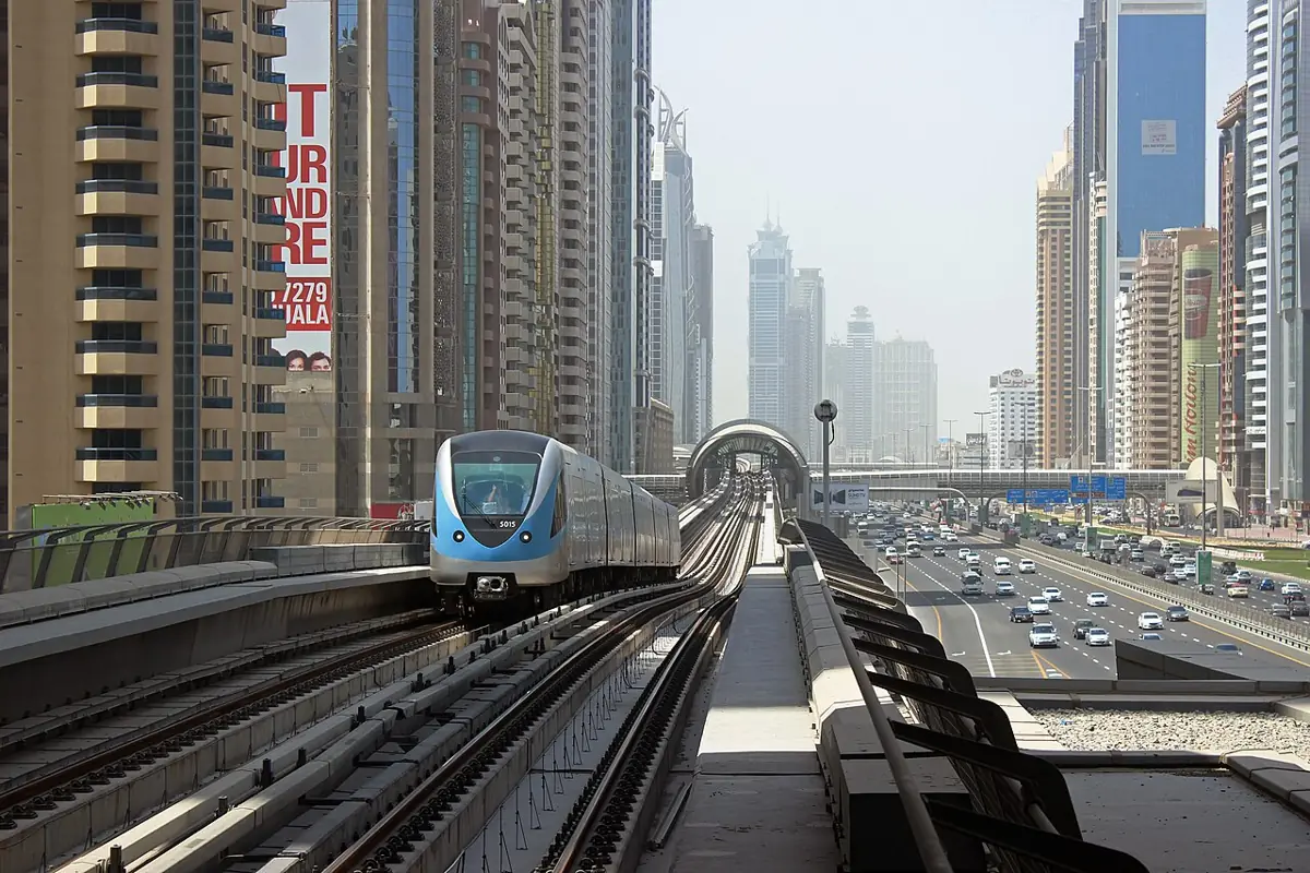 Dubai Metro Red Line train on the elevated track